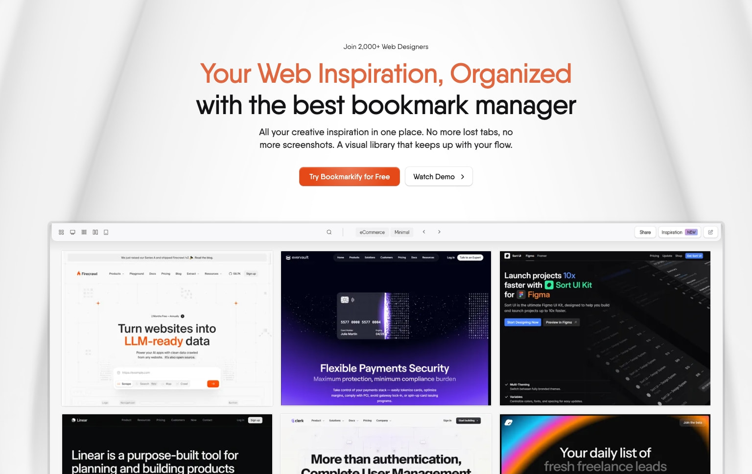 Bookmarkify - All in one bookmark manager captured website design