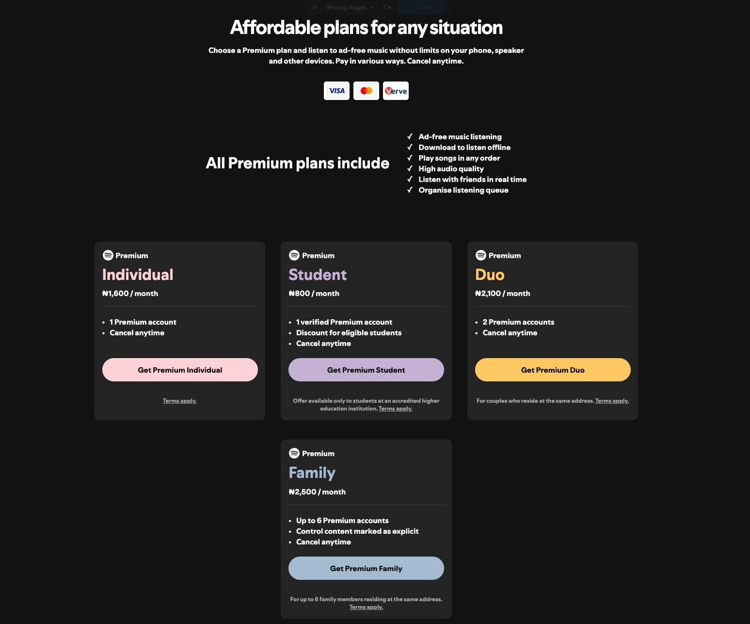 Spotify Premium - Spotify (NG) captured website design