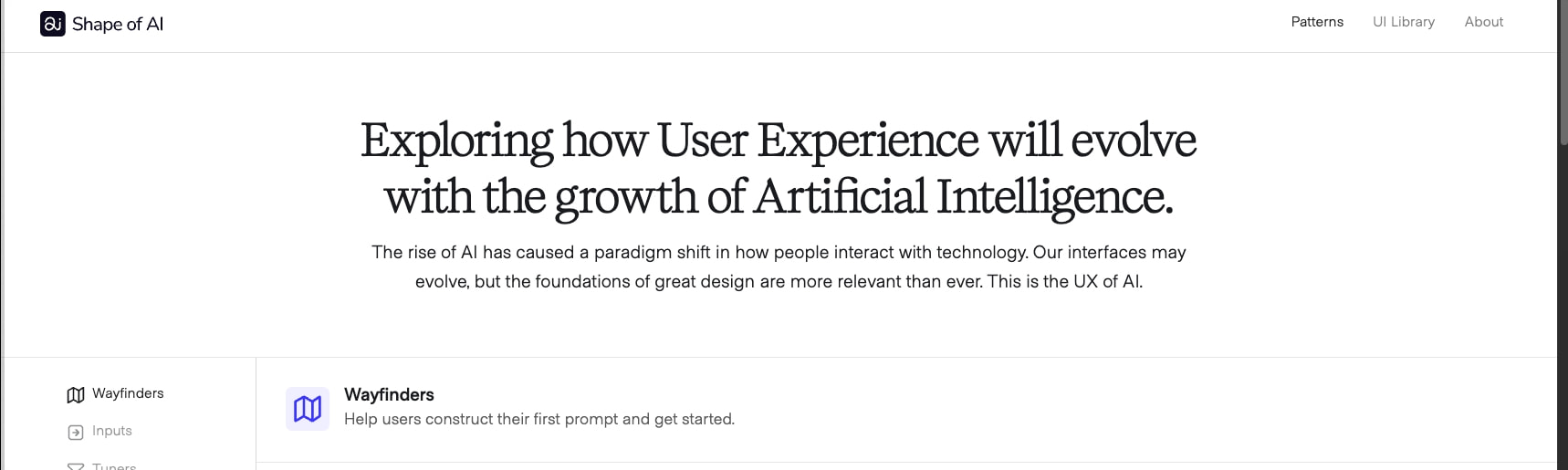The Shape of AI | UX Patterns for Artificial Intelligence Design captured website design