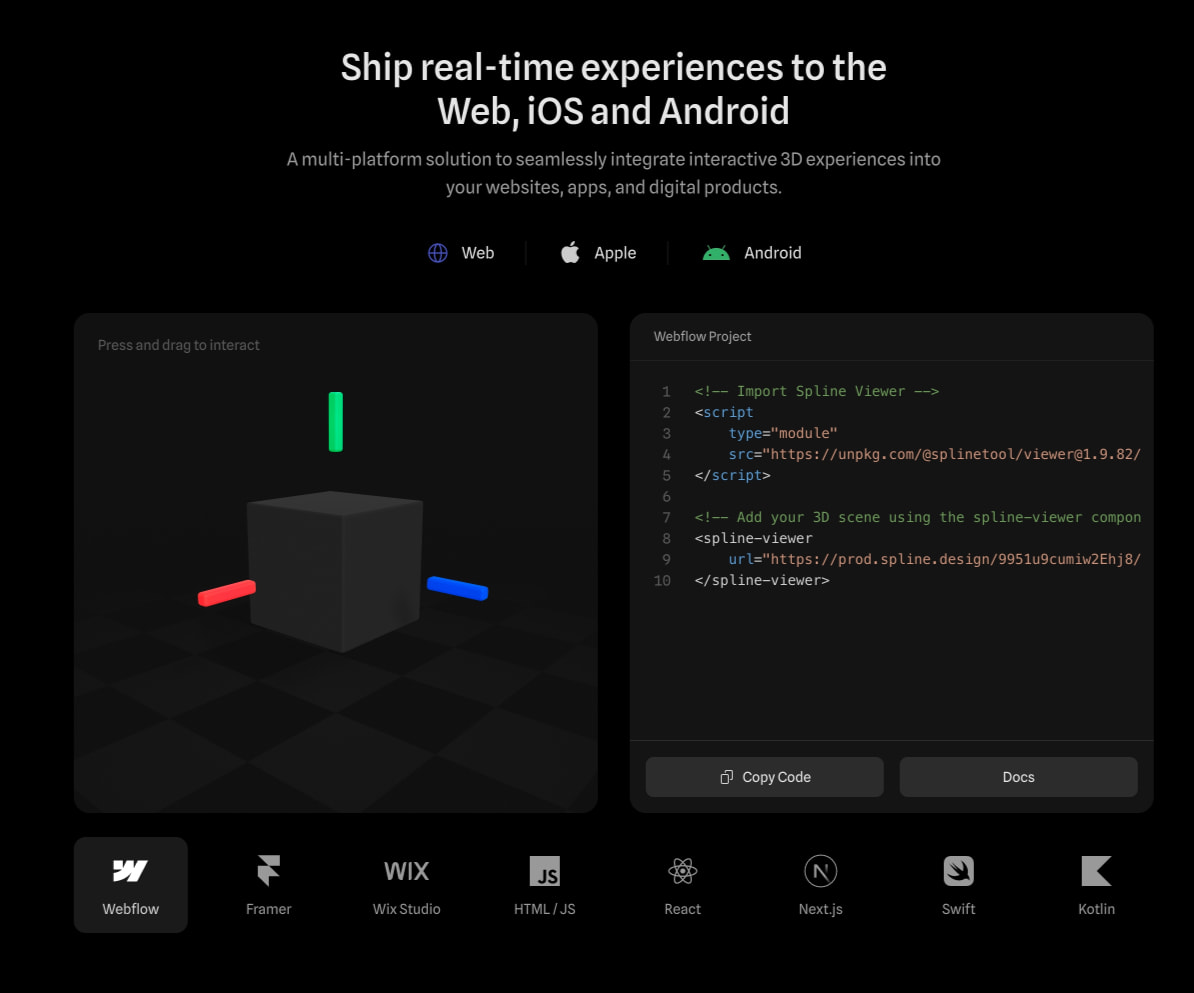 Spline - 3D Design tool in the browser with real-time collaboration captured website design