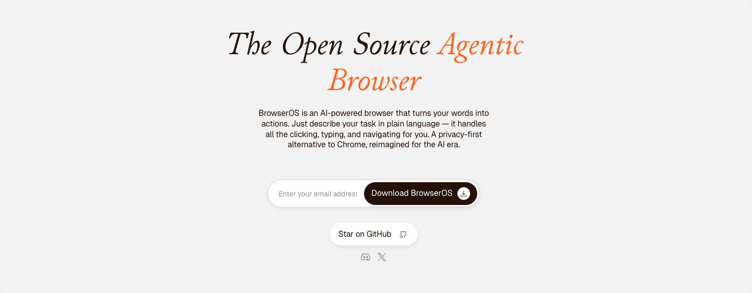 BrowserOS - Open-Source AI Browser | Privacy-First Alternative to Perplexity Comet captured website design