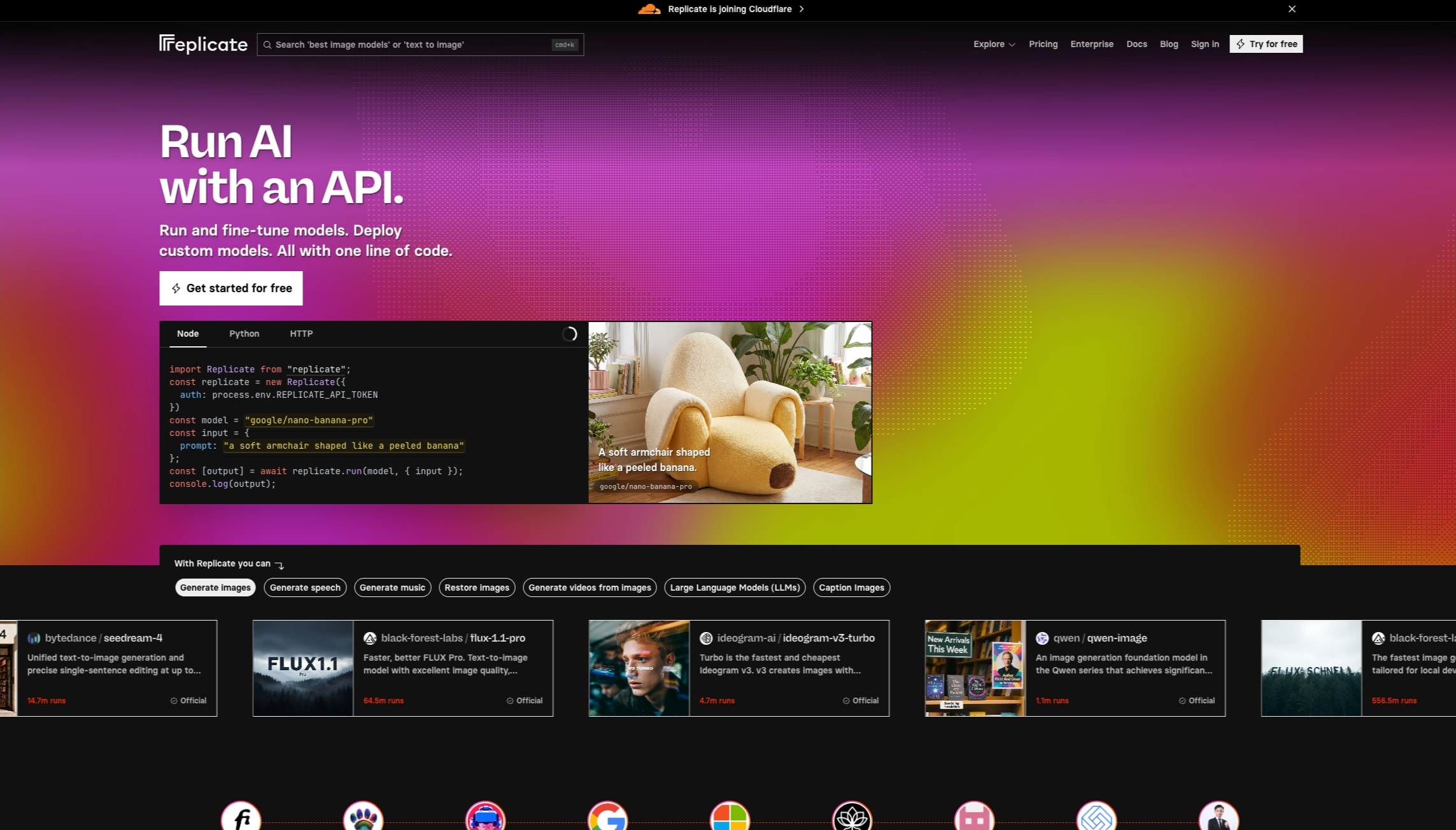 Replicate - Run AI with an API captured website design