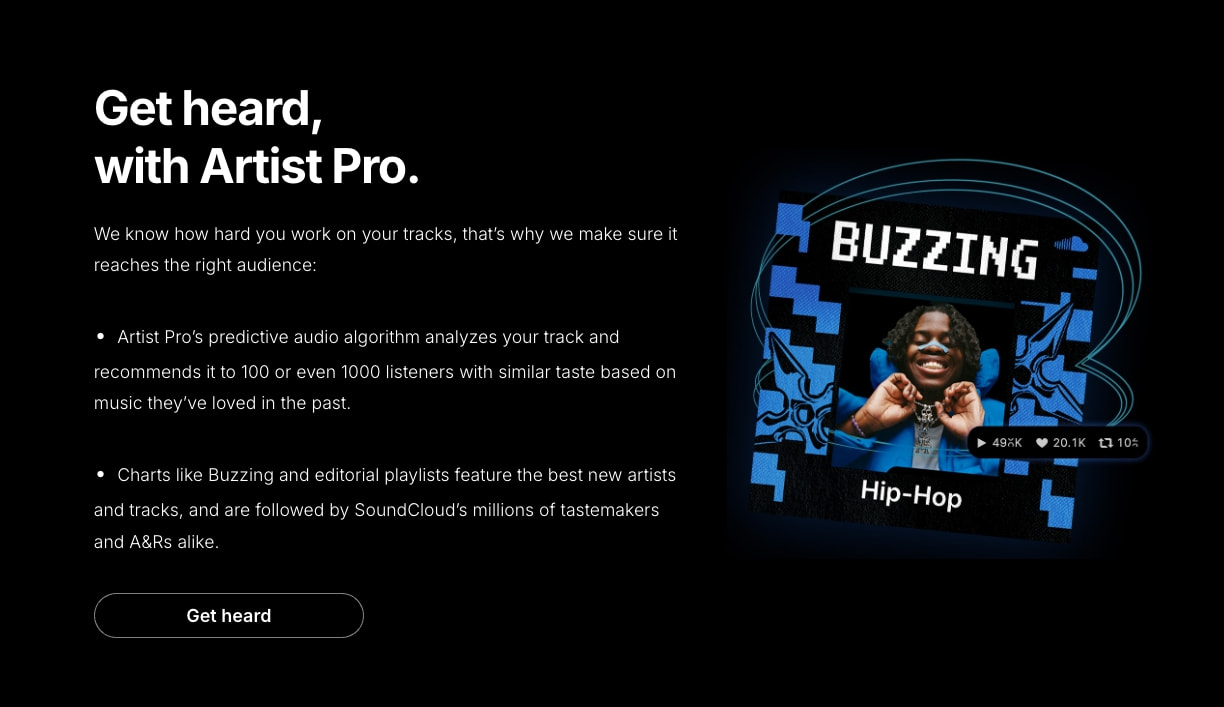 SoundCloud for Artists captured website design