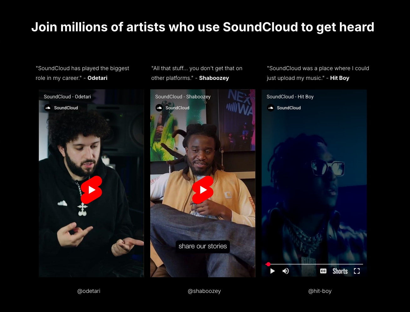 SoundCloud for Artists captured website design