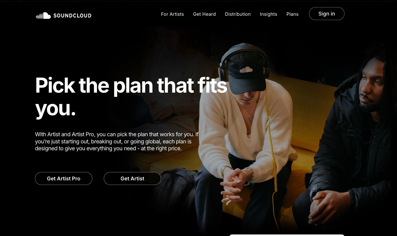 SoundCloud for Artists captured website design