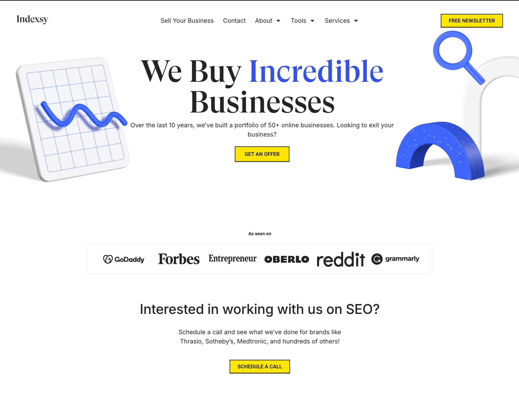 Indexsy - We Buy and Operate Incredible Businesses captured website design