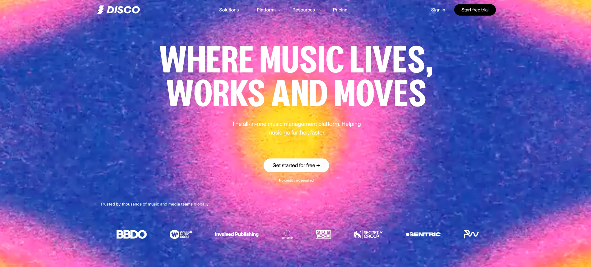 Music Management, Simplified | DISCO captured website design
