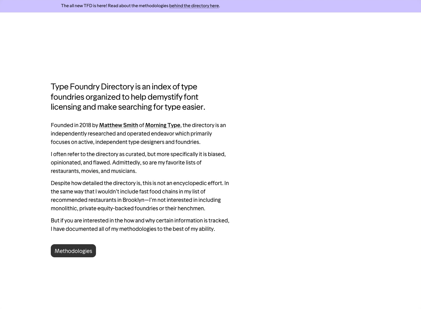 Type Foundry Directory | About captured website design
