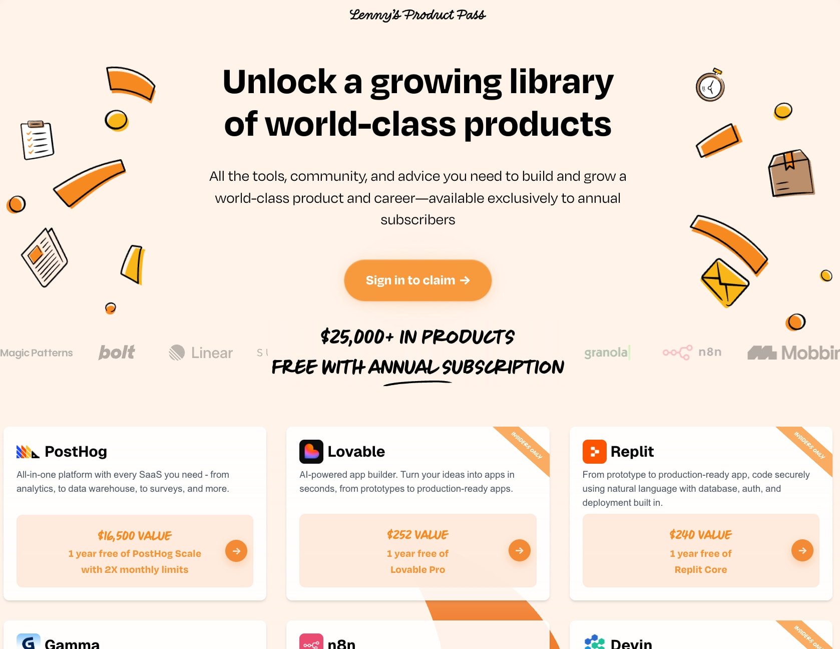 Lenny’s Newsletter Product Pass captured website design