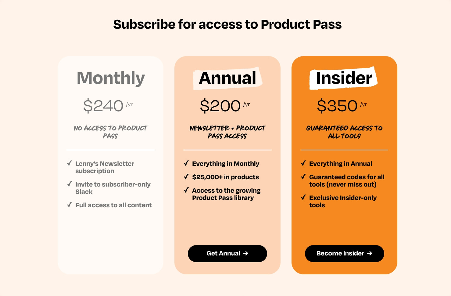 Lenny’s Newsletter Product Pass captured website design