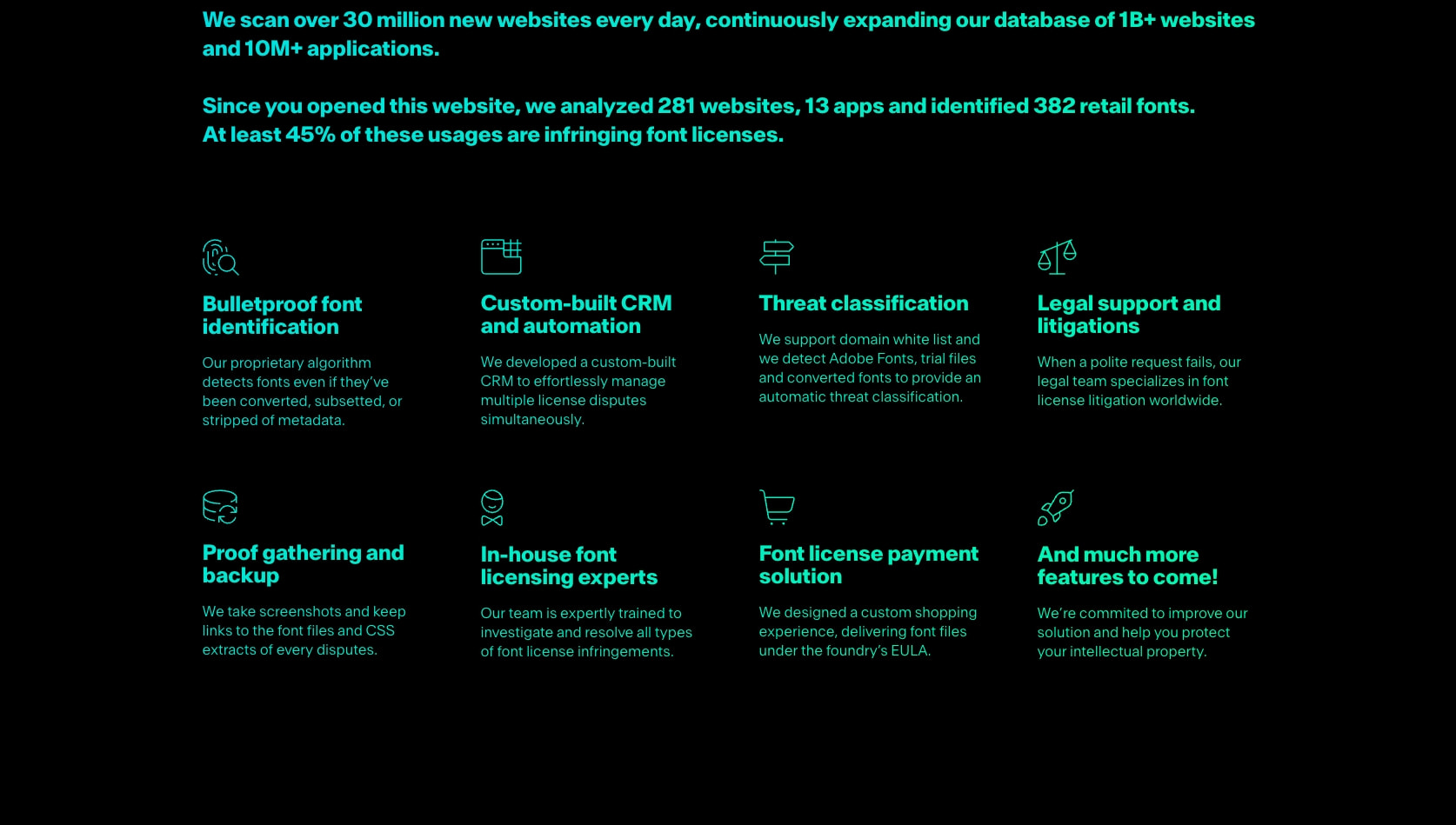 Font Radar - License enforcement for type foundries captured website design