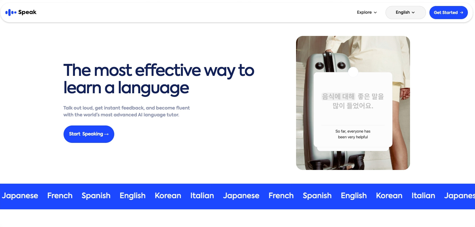 Speak - The language learning app that gets you speaking captured website design