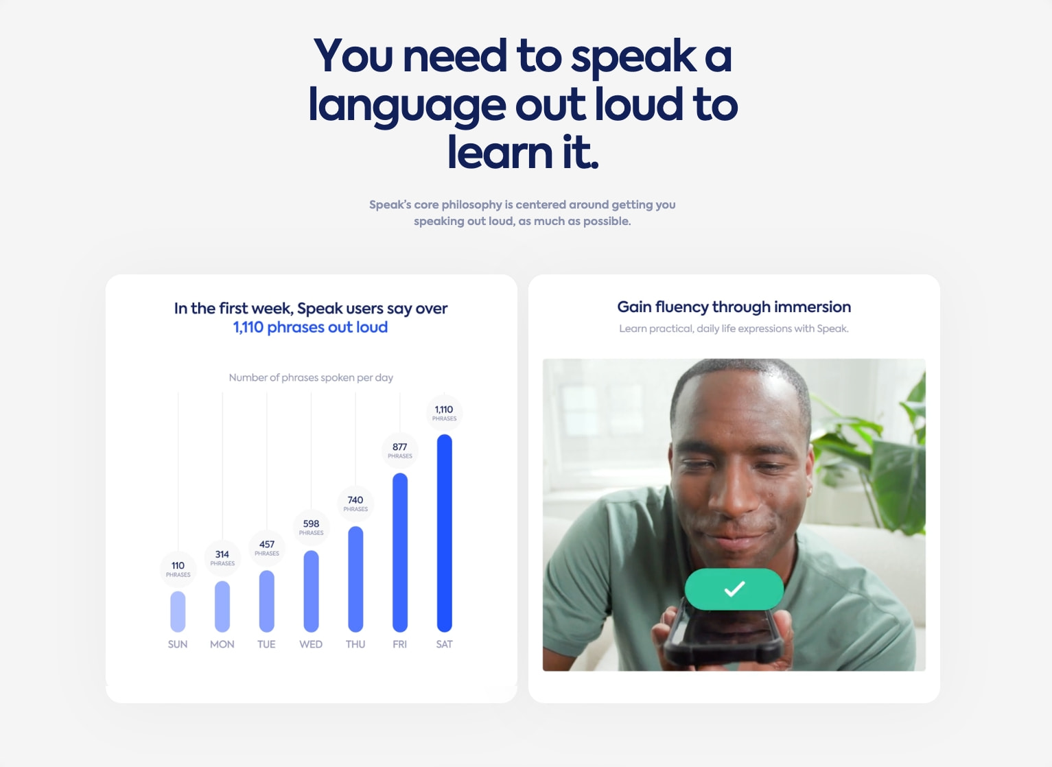 Speak - The language learning app that gets you speaking captured website design