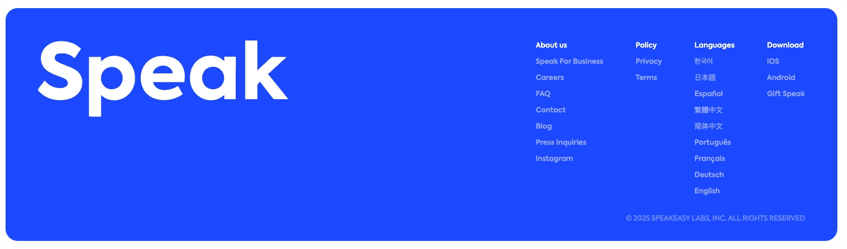 Speak - The language learning app that gets you speaking captured website design