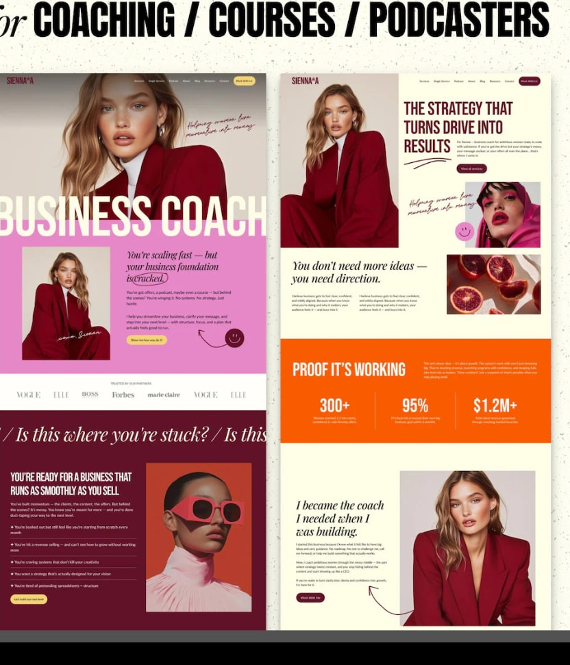 Coach Website Template for Showit: Bold Red Podcast & Business Coach Design - Etsy Ukraine captured website design