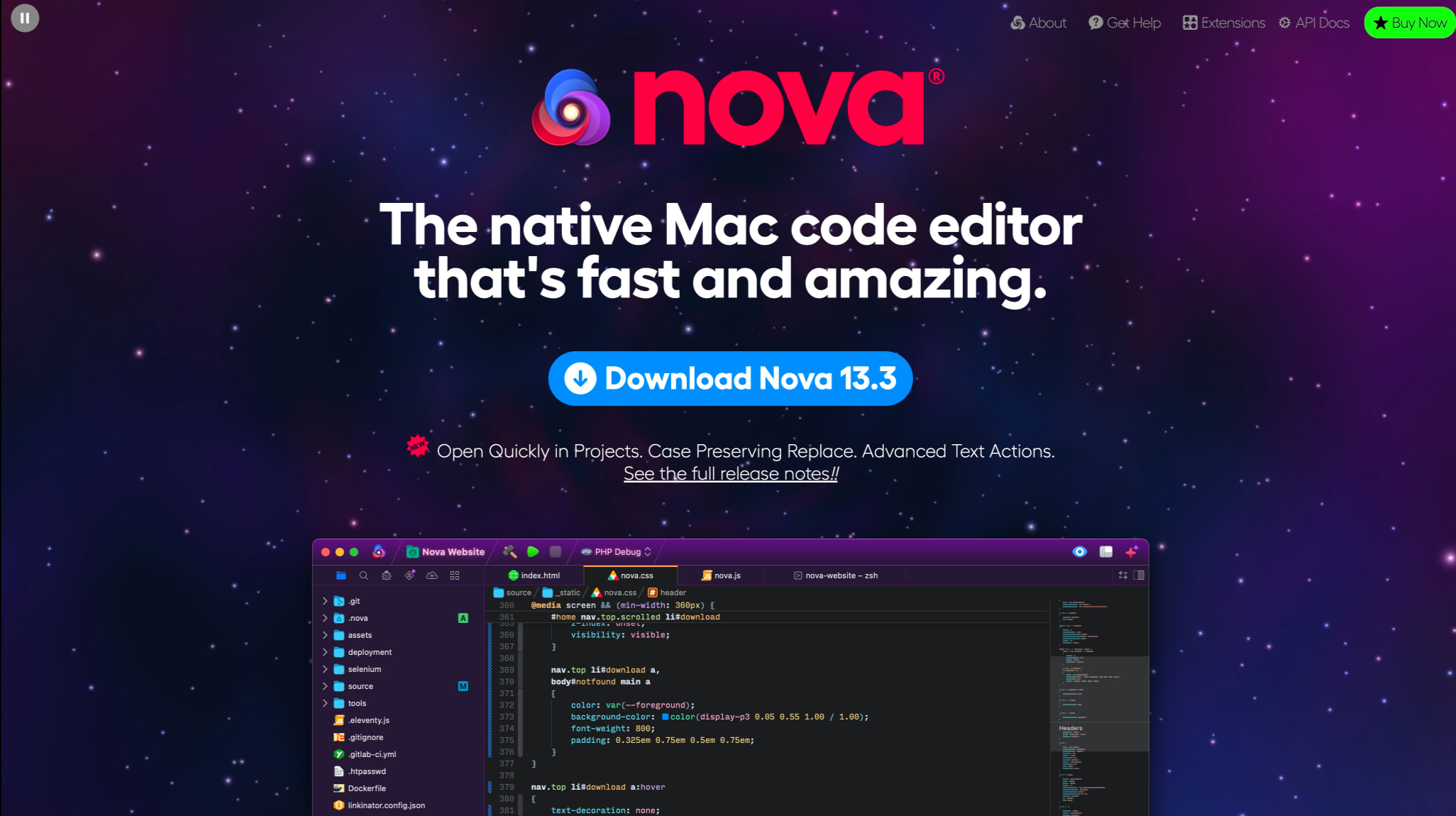 Panic - Nova captured website design