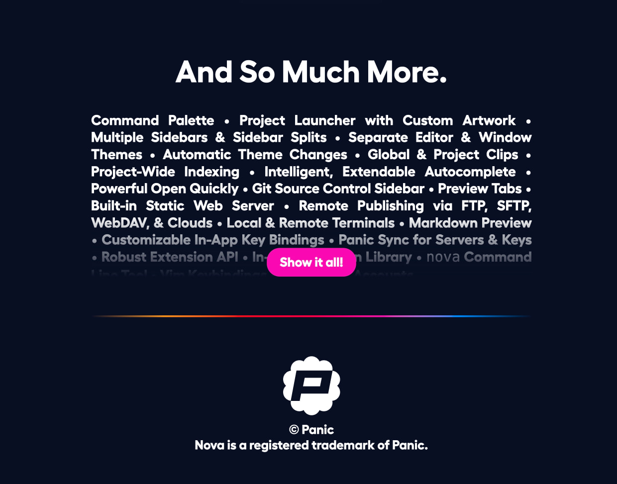 Panic - Nova captured website design