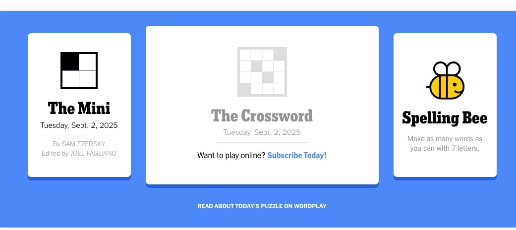 The Crossword — The New York Times captured website design