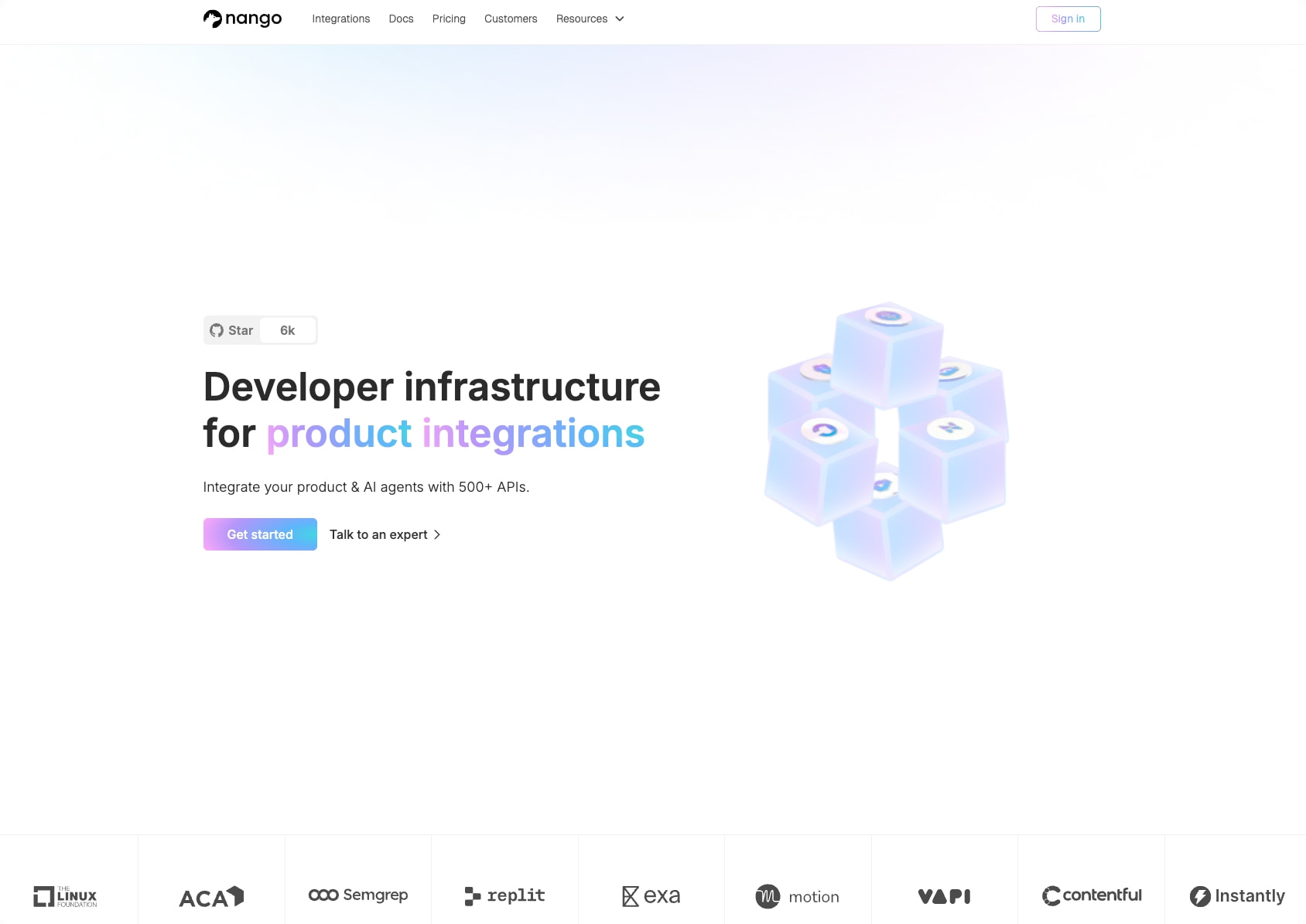 Nango | Developer infrastructure for product integrations captured website design