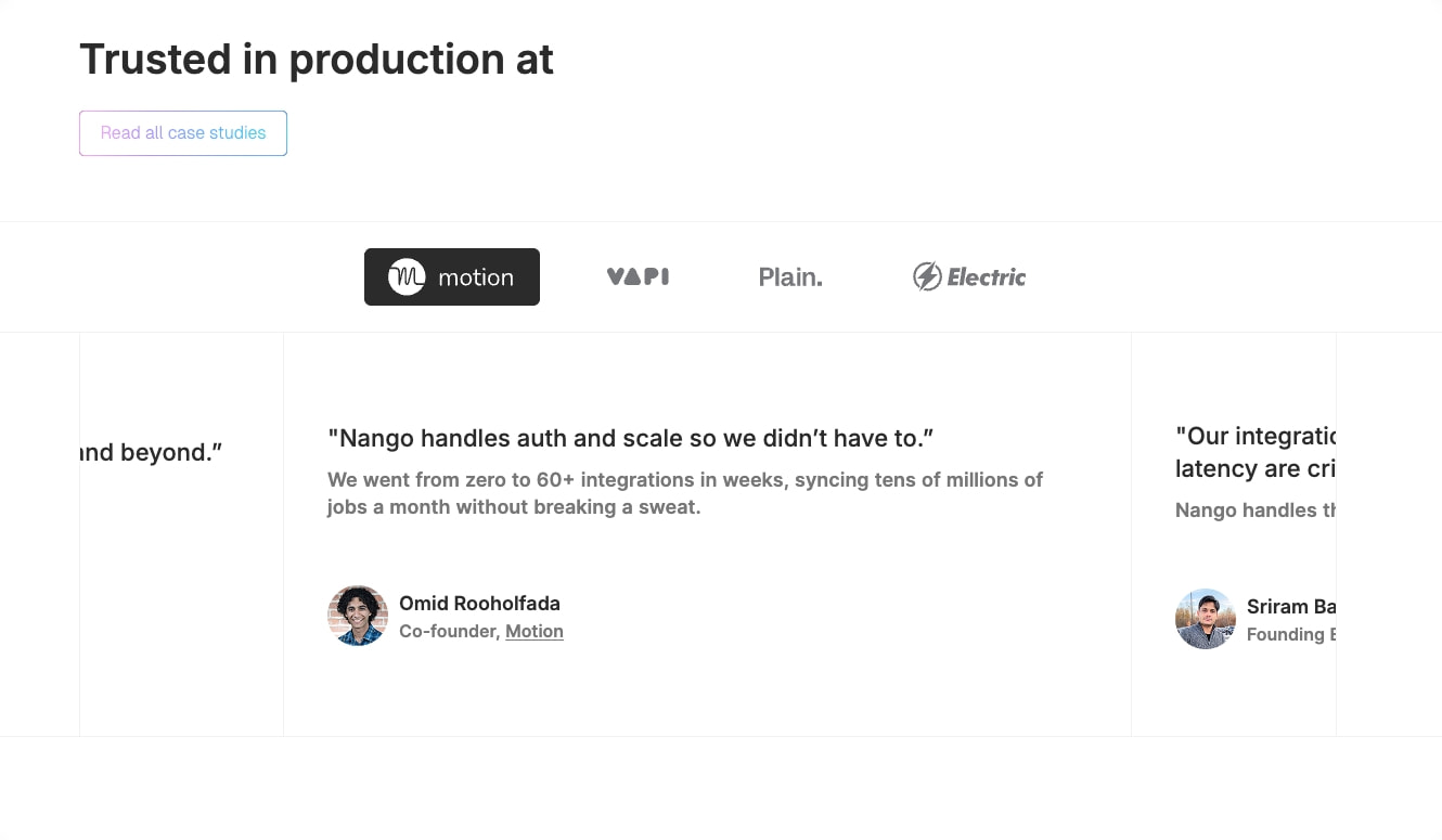 Nango | Developer infrastructure for product integrations captured website design