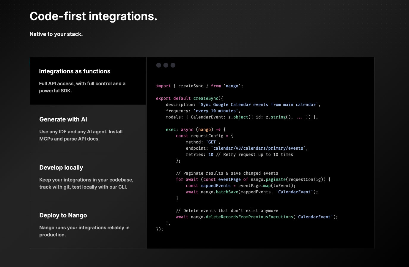 Nango | Developer infrastructure for product integrations captured website design