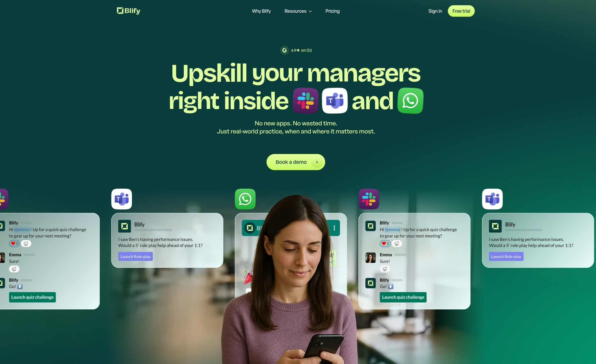Blify | AI Manager Training. Inside Slack, Teams & WhatsApp captured website design