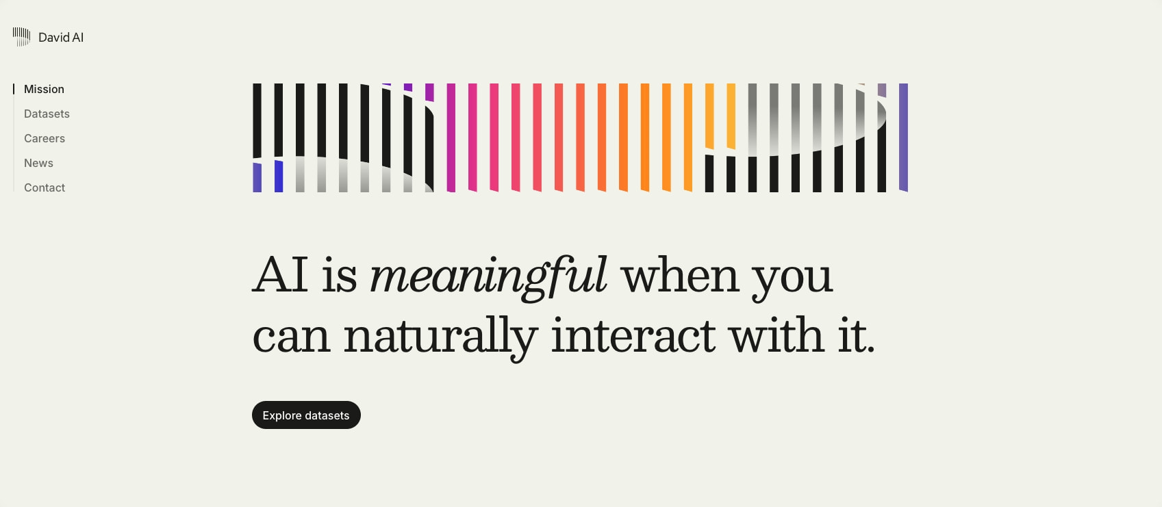 David AI | High-Quality Audio Datasets for Speech & Conversational AI captured website design
