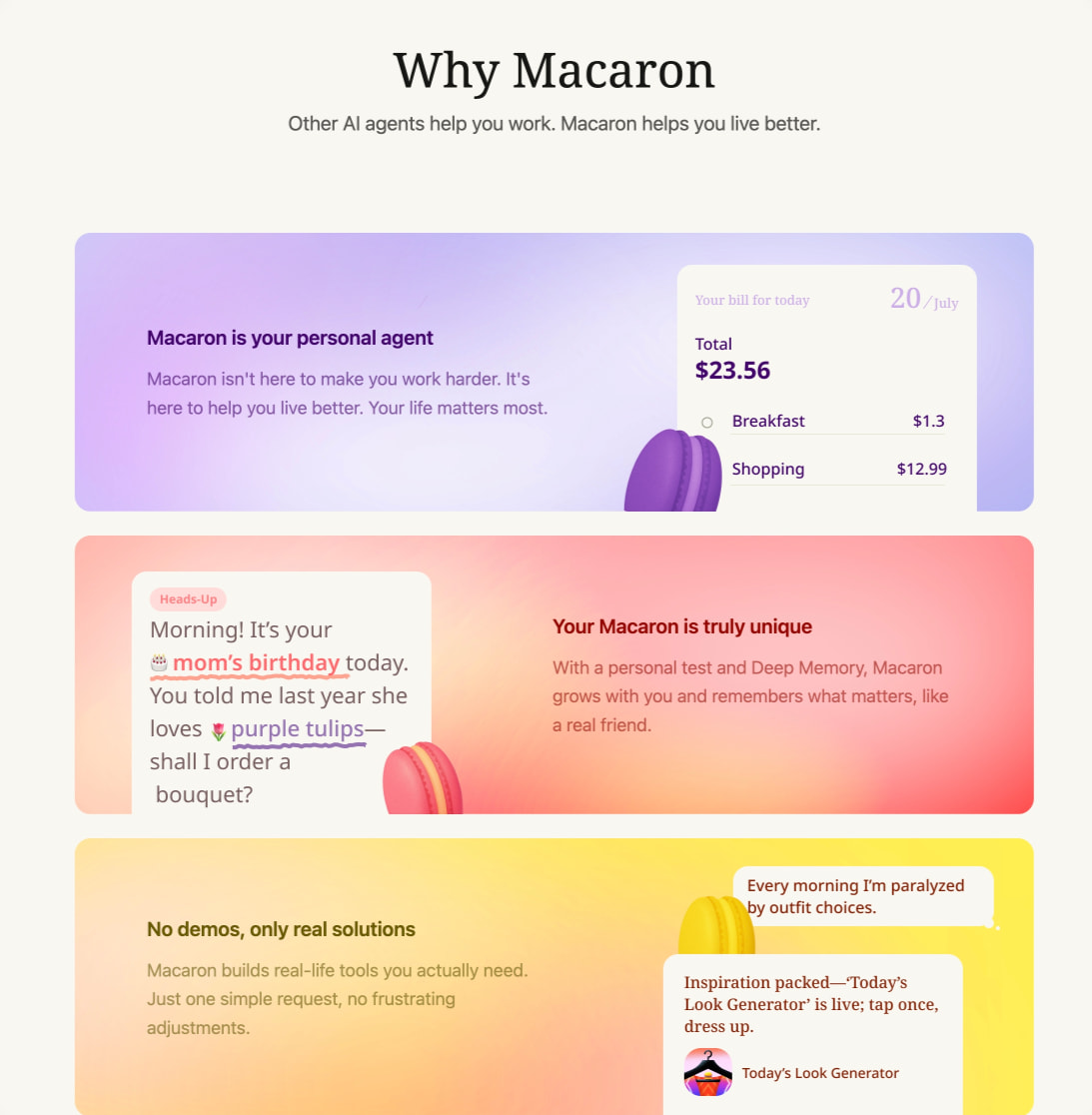 Macaron – World's First Personal AI Agent captured website design
