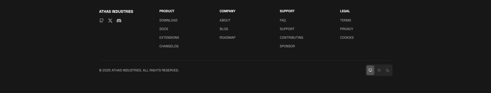 Athas Industries - A lightweight code editor captured website design