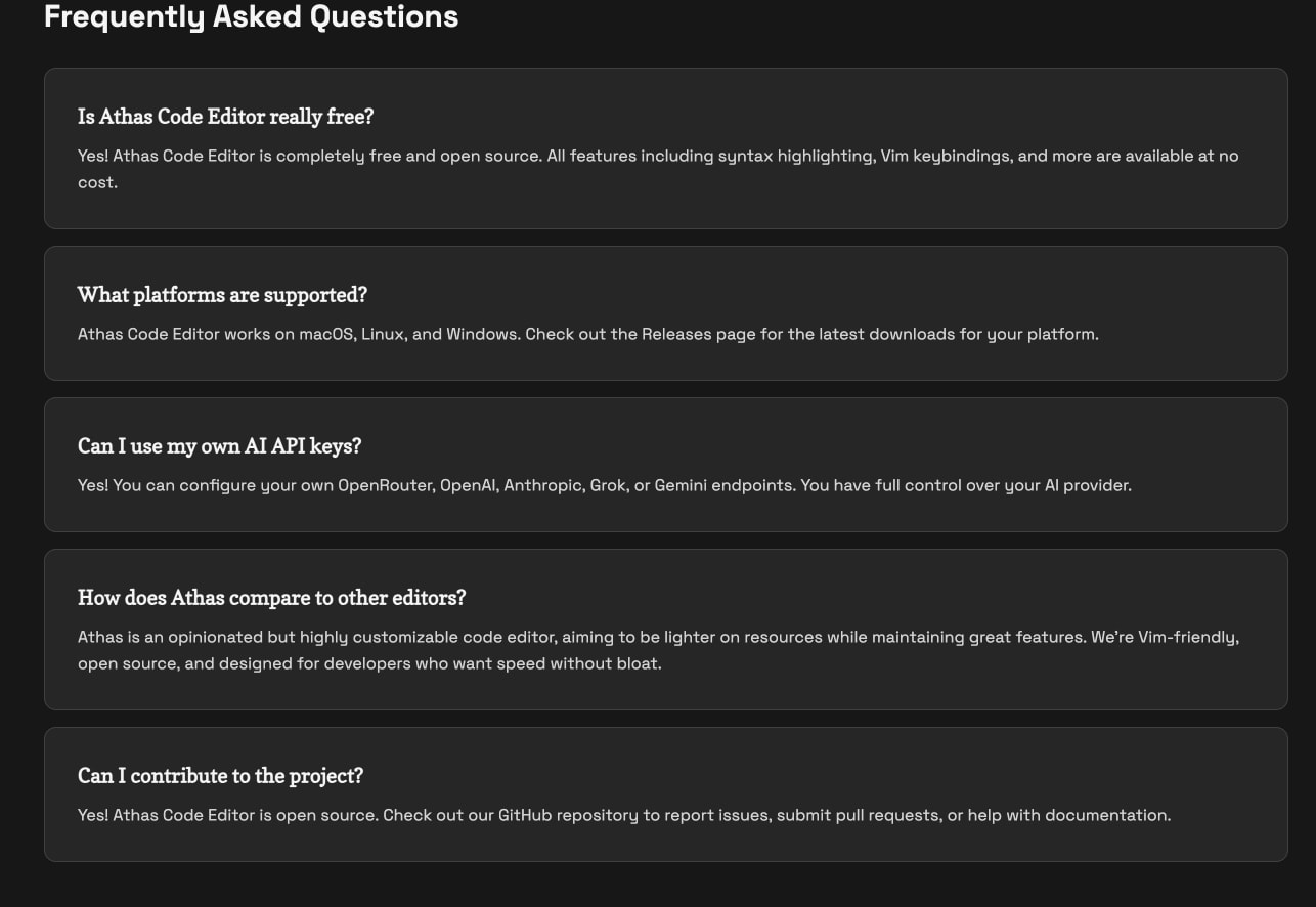 Athas Industries - A lightweight code editor captured website design