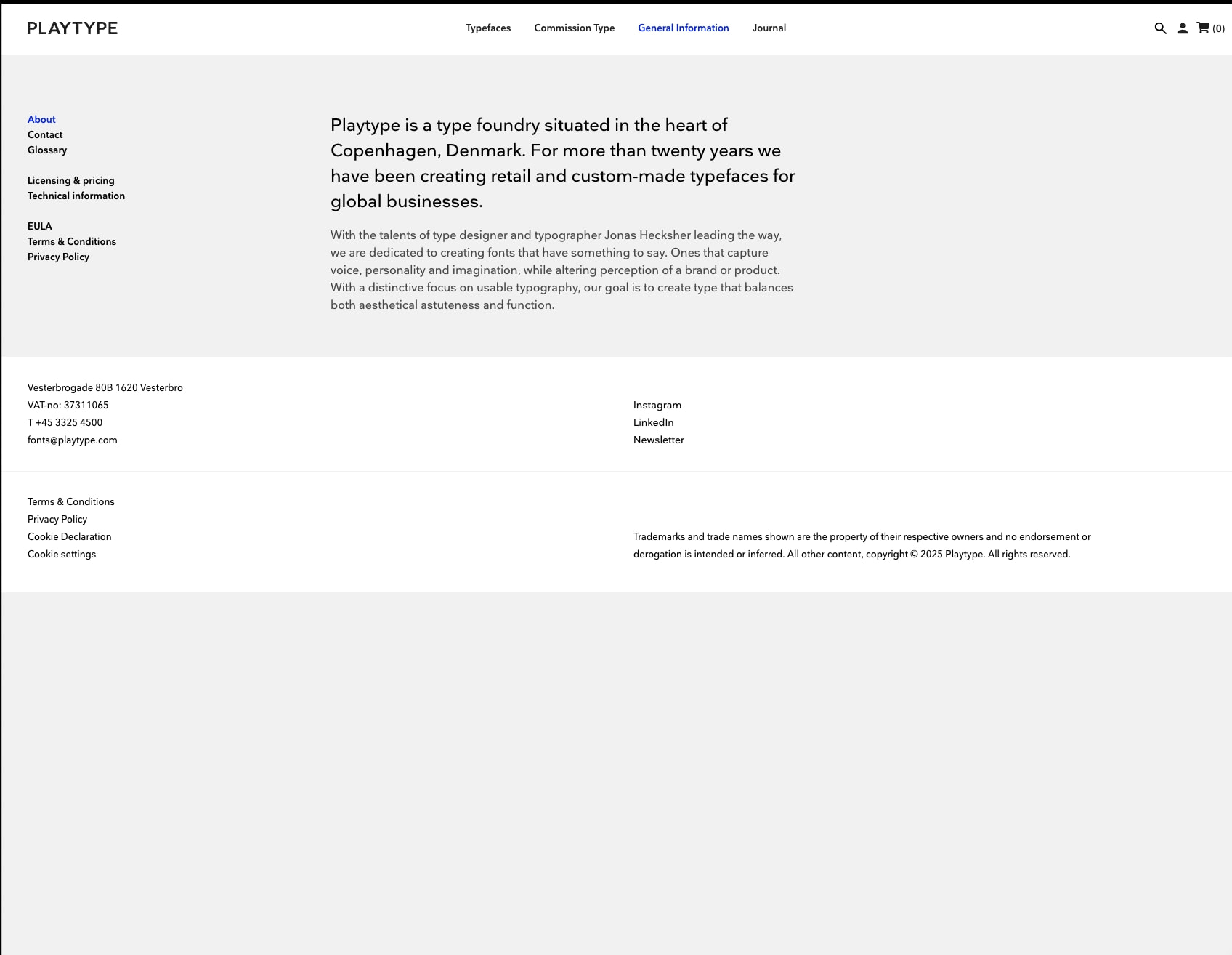 Playtype - General Information captured website design