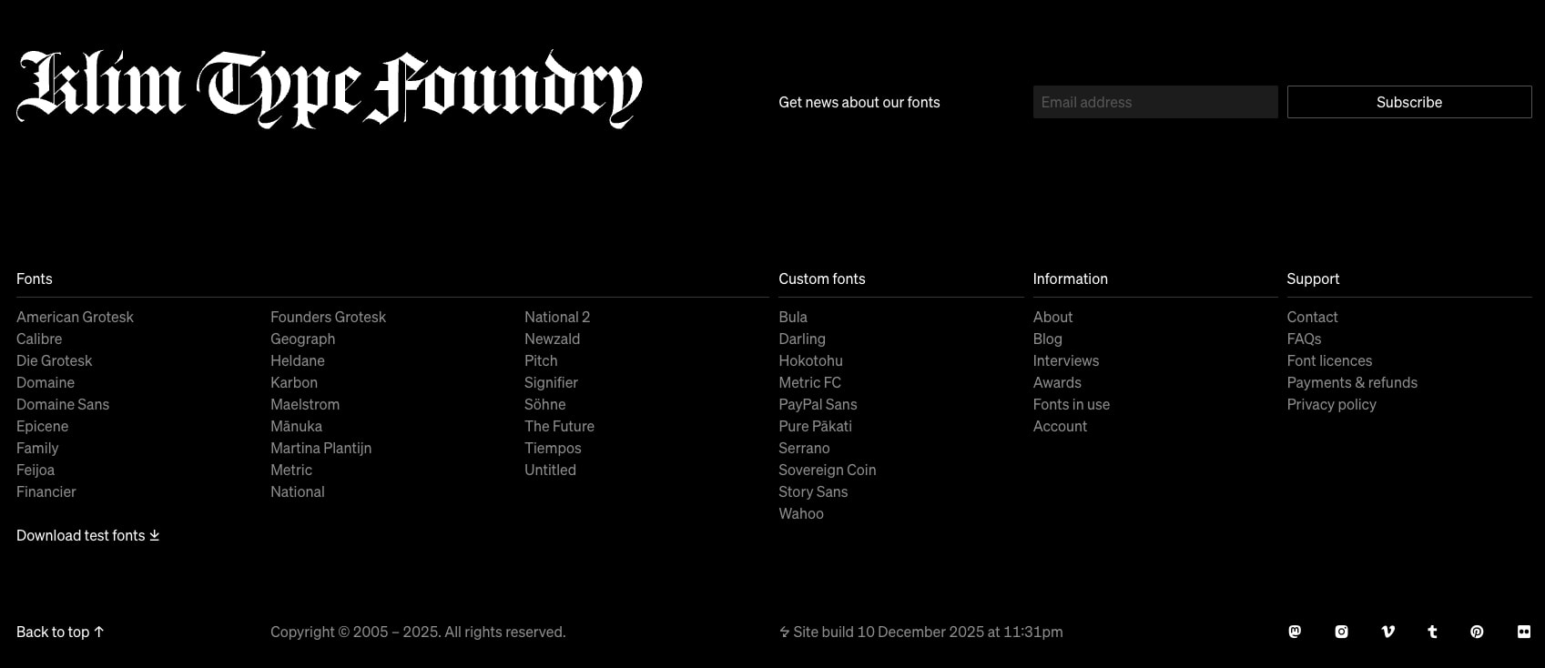 Klim Type Foundry captured website design