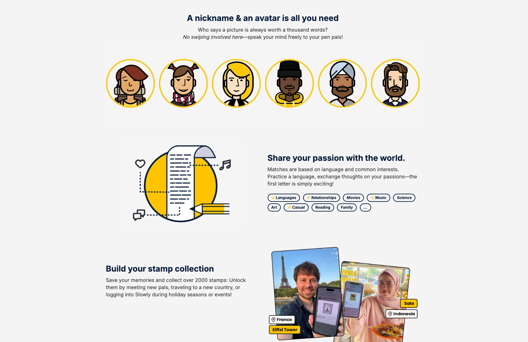 Slowly - Penpal Reimagined captured website design