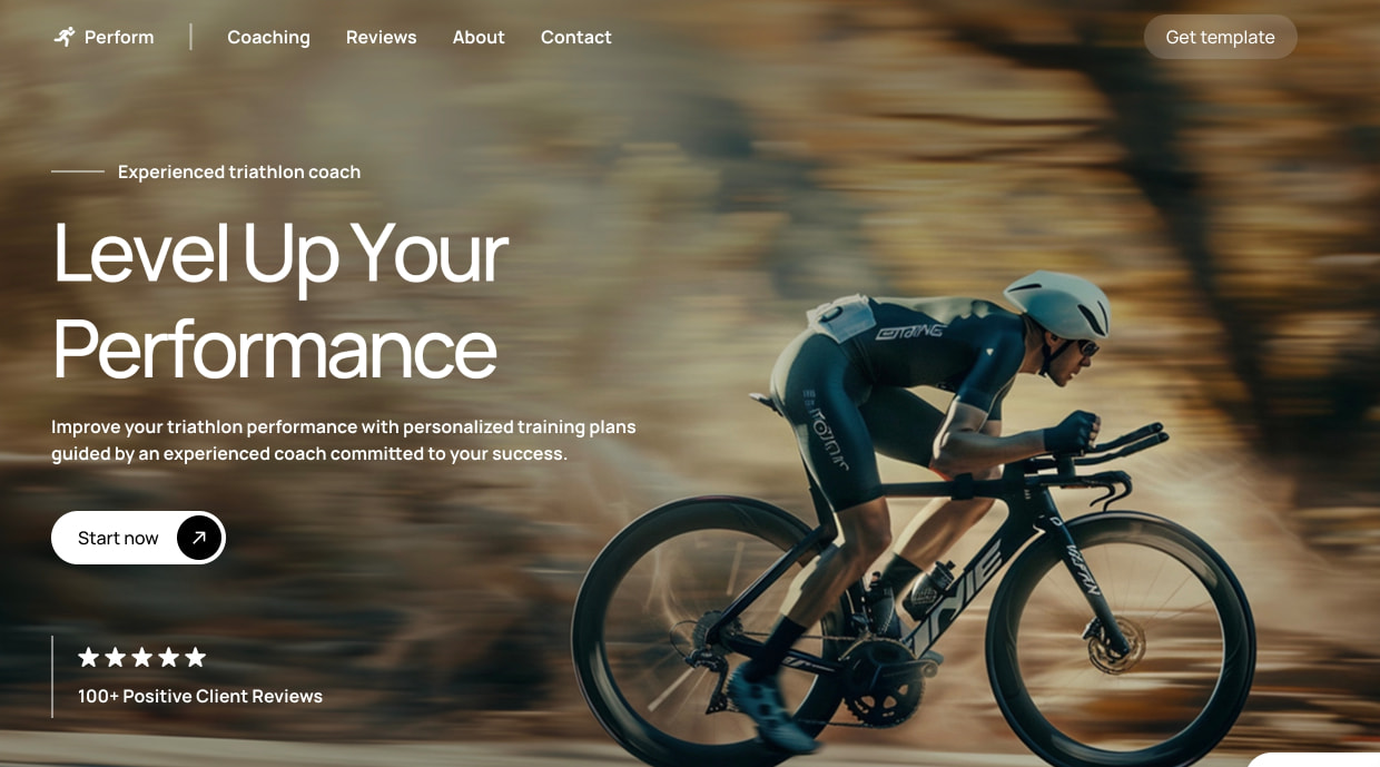 Perform - Sports Coach Framer Template captured website design