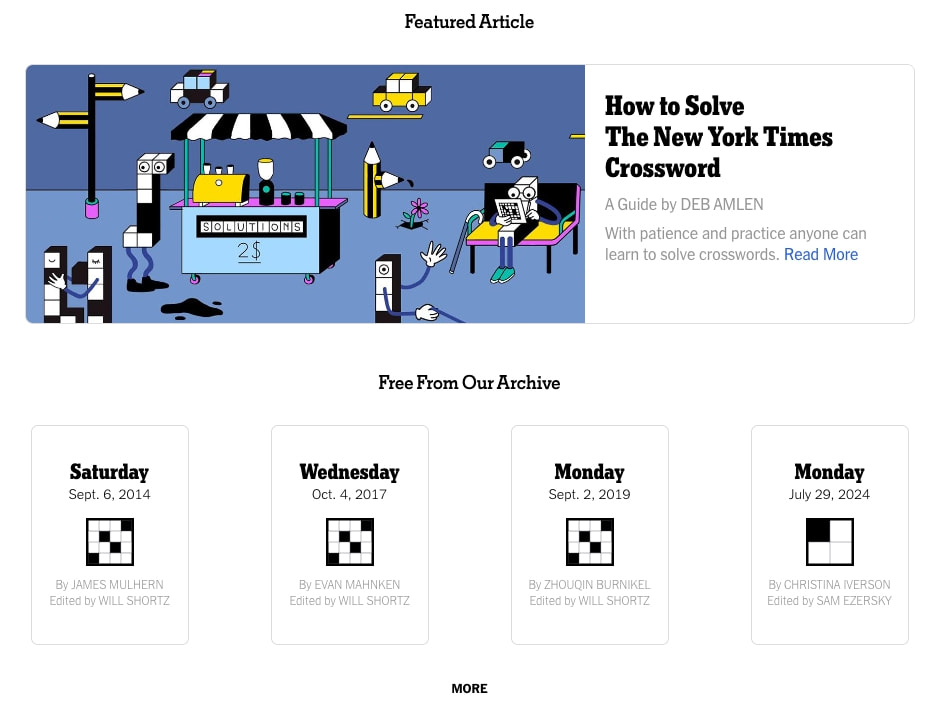 The Crossword — The New York Times captured website design