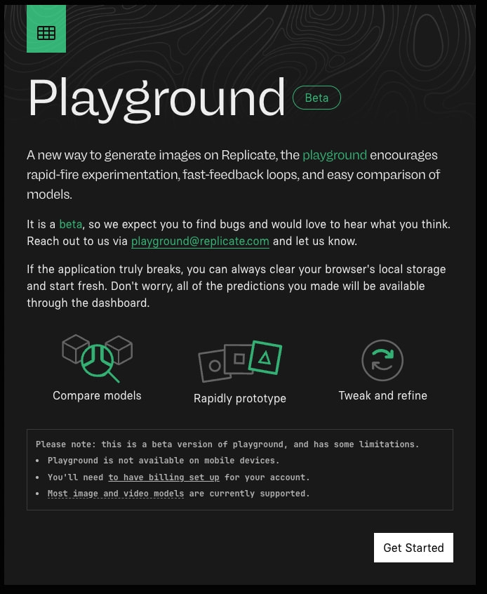 Playground - Run and compare models. captured website design