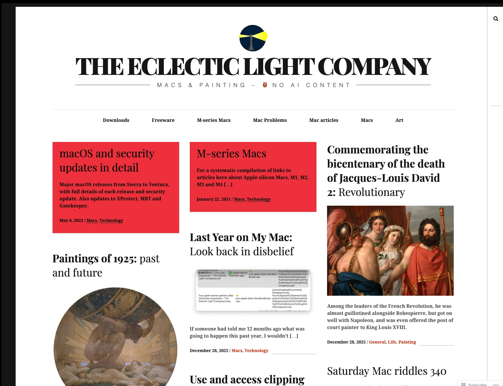 The Eclectic Light Company – Macs & painting – 🦉 No AI content captured website design