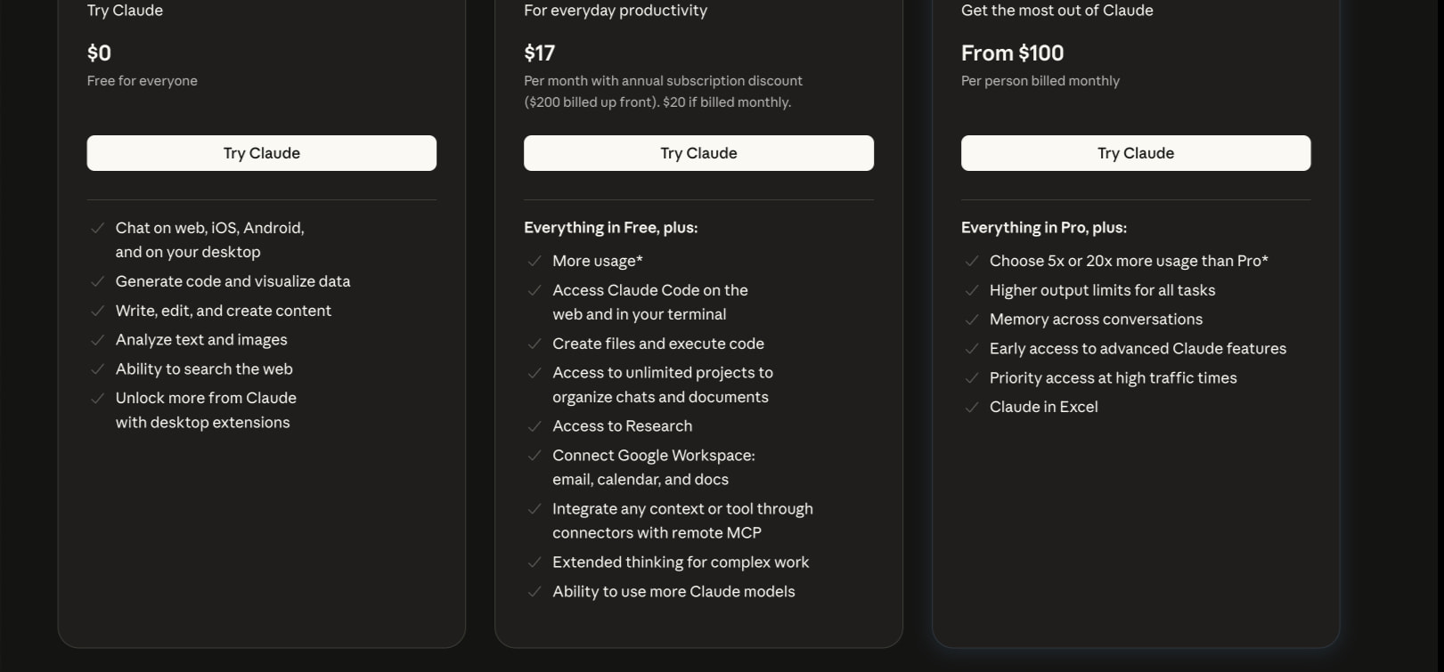 Pricing | Claude captured website design