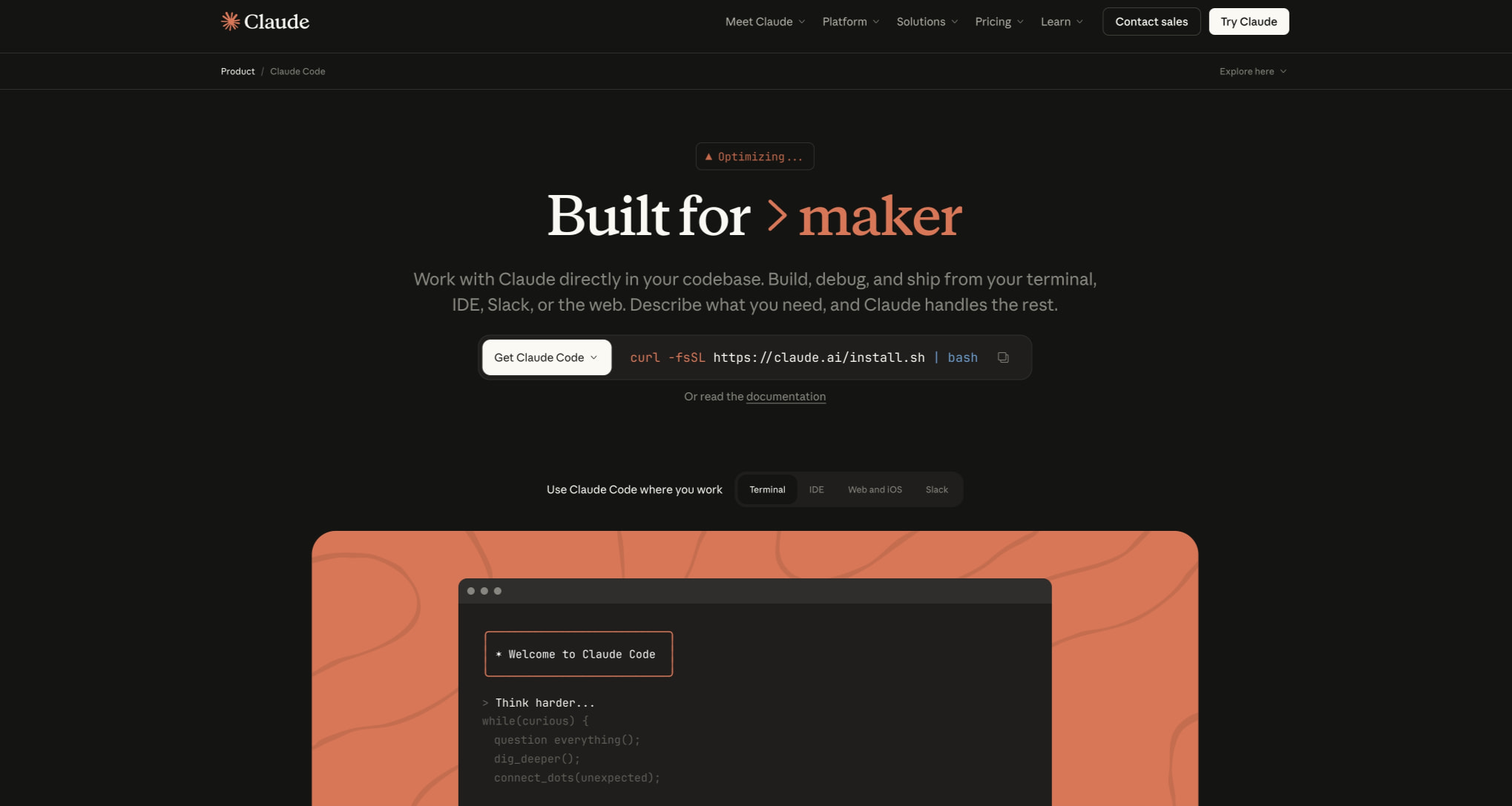 Claude Code - AI coding agent for terminal & IDE | Claude captured website design
