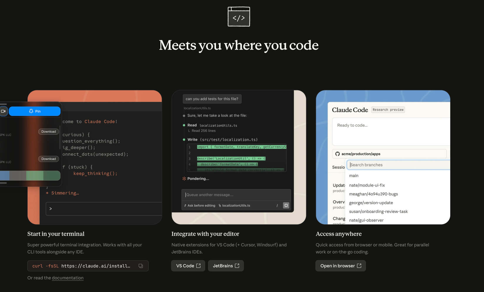Claude Code - AI coding agent for terminal & IDE | Claude captured website design
