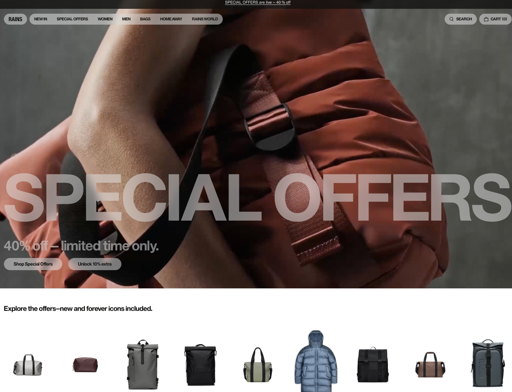 Rains® | Explore Our Outerwear & Waterproof Clothing captured website design
