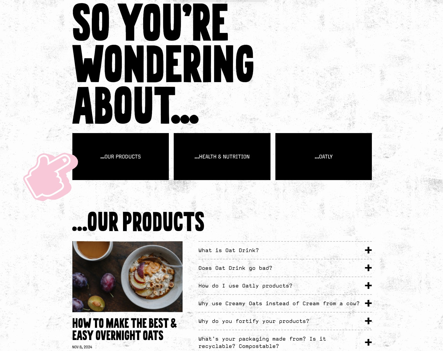 Random Answers & FAQ | Oatly captured website design
