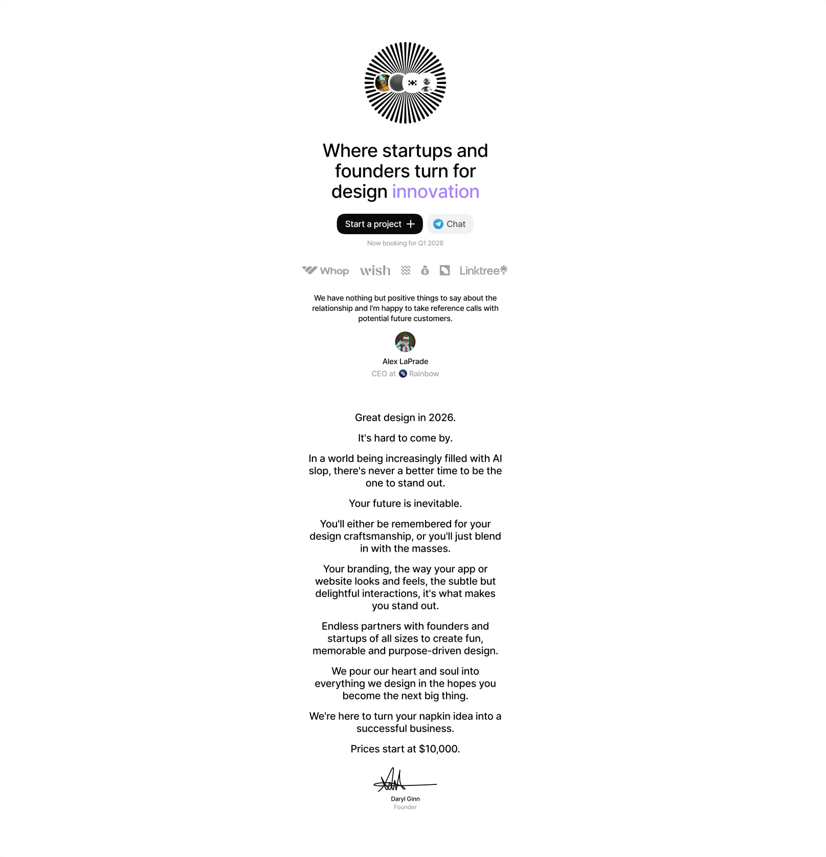 Endless captured website design