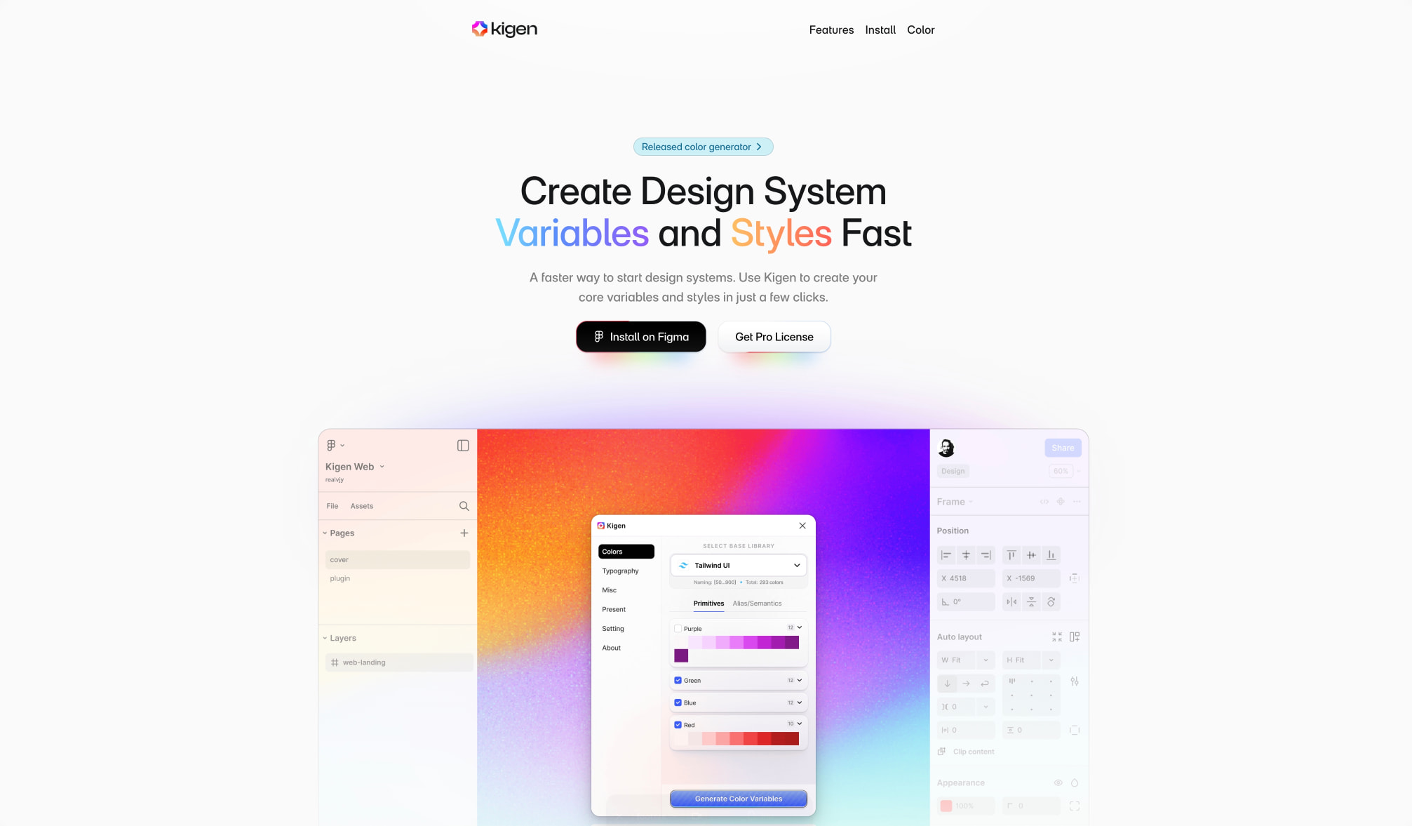 Kigen - Figma Design System Generator captured website design