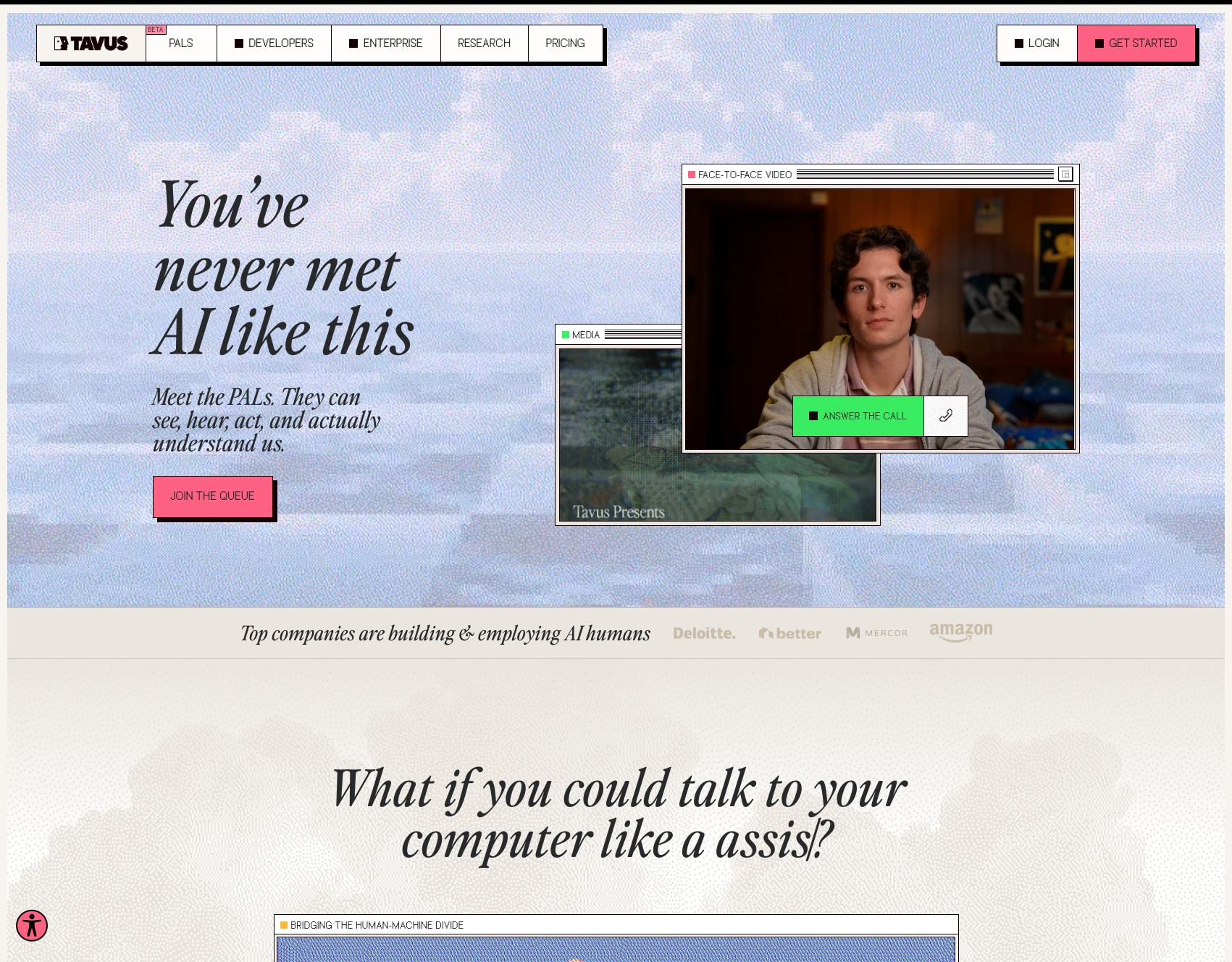Tavus: Meet the PALs captured website design