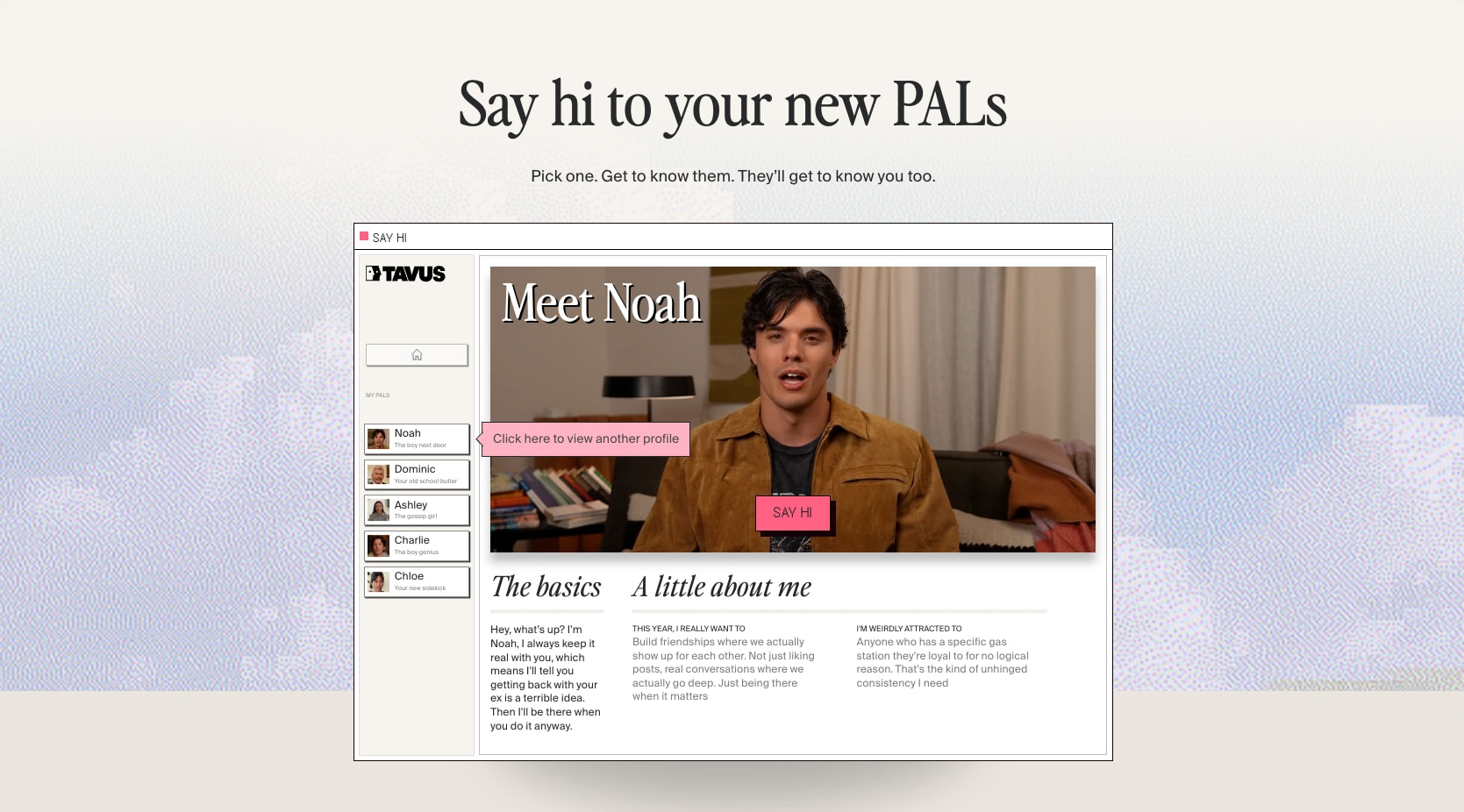 Tavus: Meet the PALs captured website design