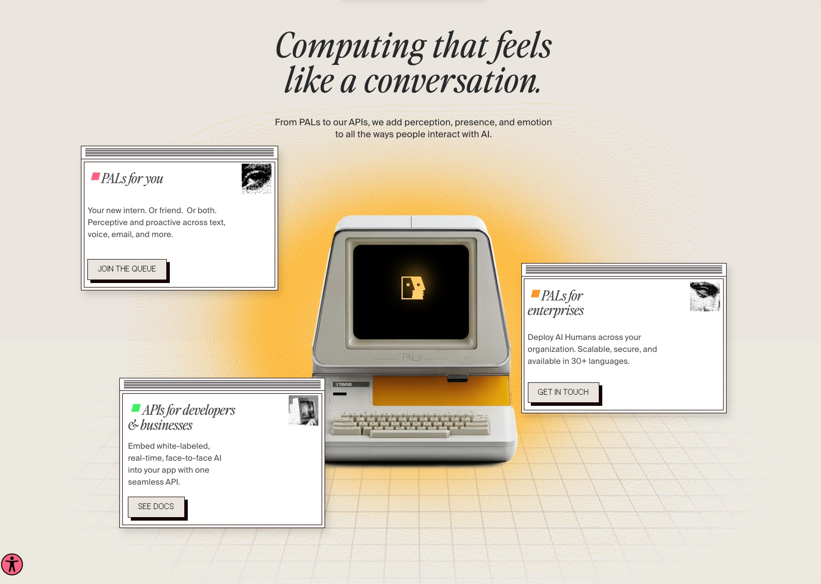 Tavus: Meet the PALs captured website design
