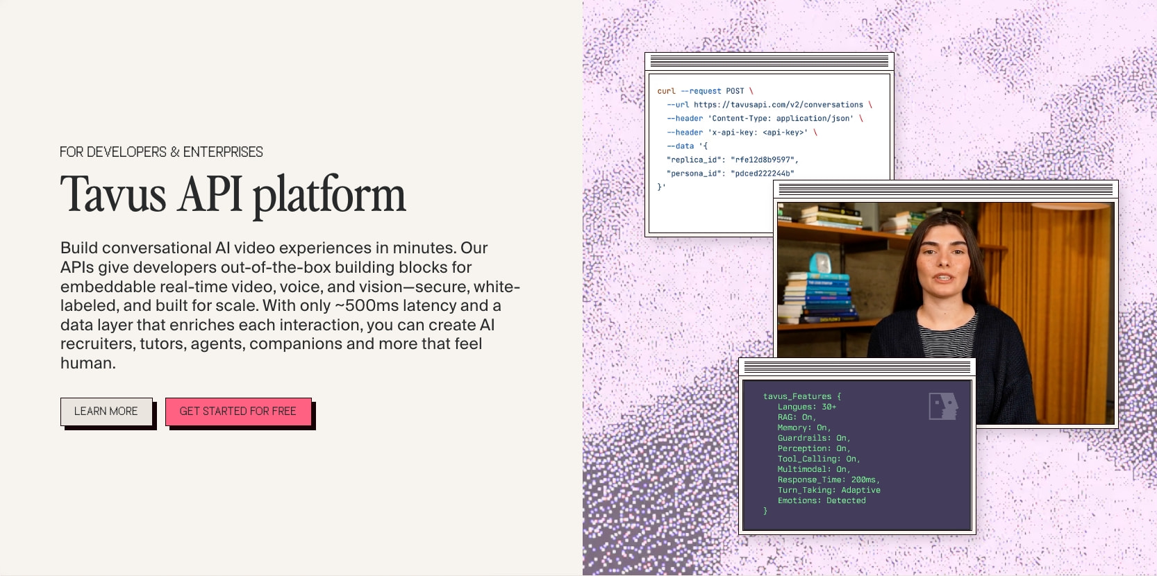 Tavus: Meet the PALs captured website design