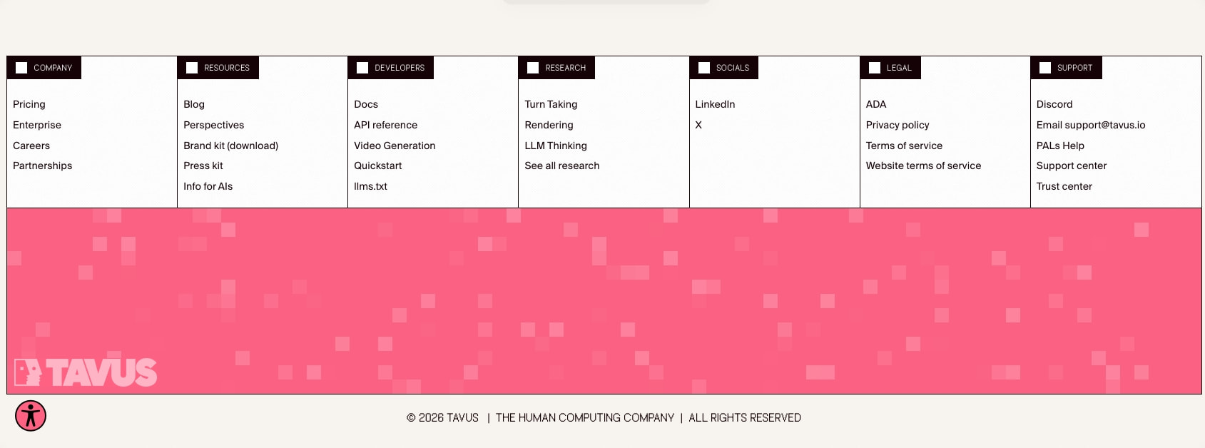 Tavus: Meet the PALs captured website design