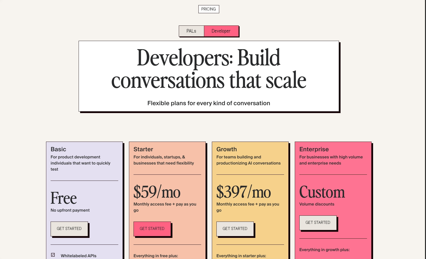 Plans and Pricing - Tavus captured website design
